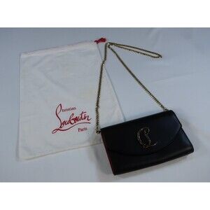 Christian Louboutin Black Leather Wallet on Chain Loubi54 Crossbody Clutch